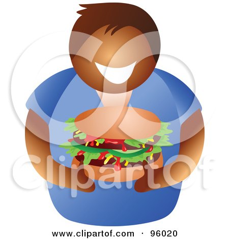 Royalty-Free (RF) Clipart Illustration of a Faceless Man Holding A Double Burger by Prawny