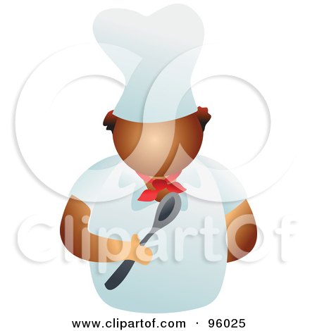 Royalty-Free (RF) Clipart Illustration of a Faceless Male Chef Holding A Spoon by Prawny