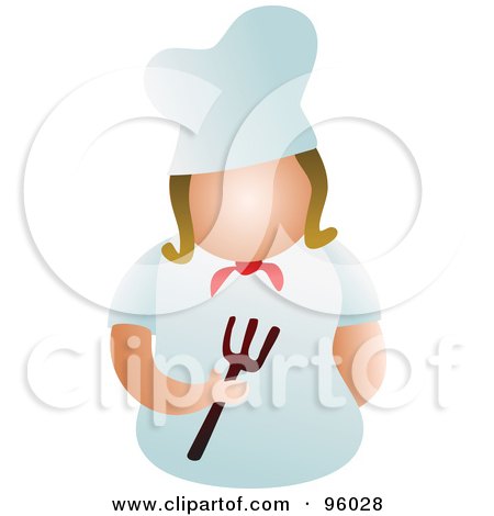 Royalty-Free (RF) Clipart Illustration of a Faceless Female Chef Holding A Fork by Prawny