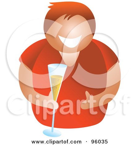 Royalty-Free (RF) Clipart Illustration of a Red Man Holding A Glass Of Champagne Bubbly by Prawny