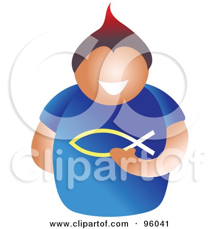Royalty-Free (RF) Clipart Illustration of a Faceless Christian Man Holding A Jesus Fish by Prawny