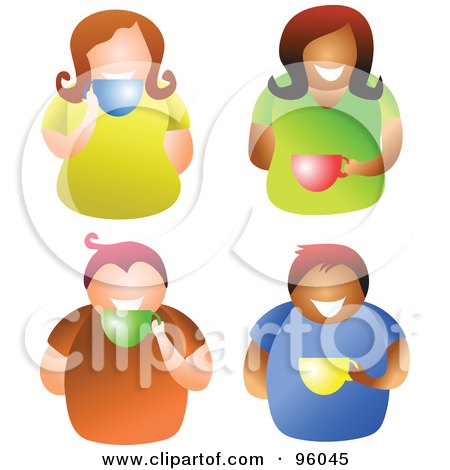 Royalty-Free (RF) Clipart Illustration of a Digital Collage Of Men And Women Holding And Sipping From Coffee Cups by Prawny