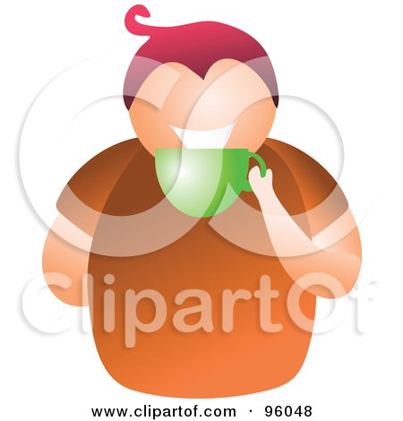 Royalty-Free (RF) Clipart Illustration of a Faceless Caucasian Man Sipping From A Coffee Cup by Prawny