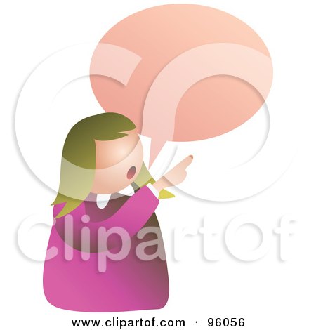 Royalty-Free (RF) Clipart Illustration of a Confused Woman Pointing Under A Text Balloon by Prawny