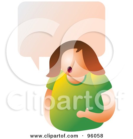 Royalty-Free (RF) Clipart Illustration of a Confused Woman Gesturing Under A Text Balloon by Prawny