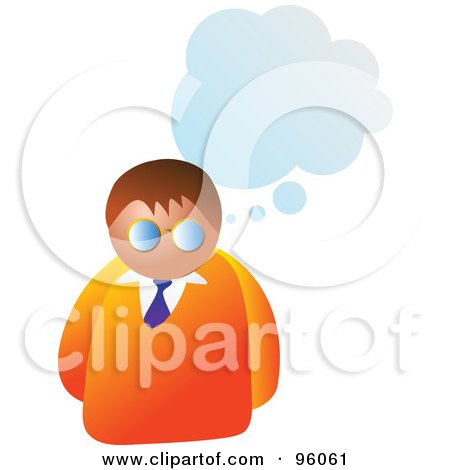 Royalty-Free (RF) Clipart Illustration of a Brunette Man Under A Blue Thought Cloud by Prawny