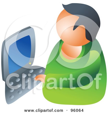 Royalty-Free (RF) Clipart Illustration of a Faceless Business Man Using A Computer by Prawny