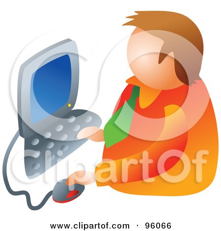 Royalty-Free (RF) Clipart Illustration of a Brunette Faceless Businessman Using A Computer by Prawny