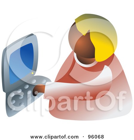 Royalty-Free (RF) Clipart Illustration of a Faceless Businesswoman Using A Computer by Prawny
