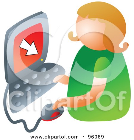 Royalty-Free (RF) Clipart Illustration of a Faceless Strawberry Blond Girl Using A Computer by Prawny