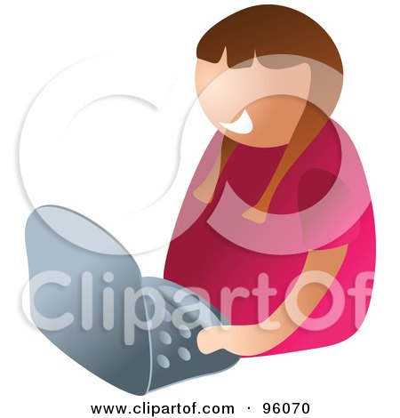Royalty-Free (RF) Clipart Illustration of a Faceless Little Brunette Girl Using A Laptop by Prawny