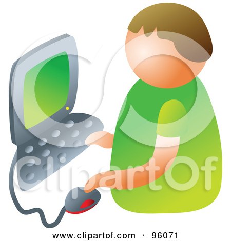 Royalty-Free (RF) Clipart Illustration of a Faceless Little Boy Using A Personal Computer by Prawny