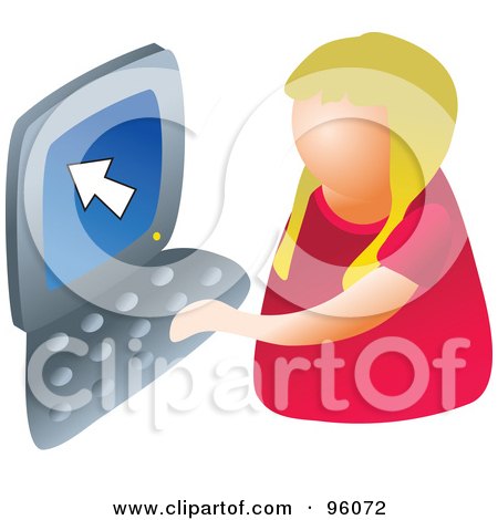 Royalty-Free (RF) Clipart Illustration of a Faceless Blond Girl Using A Computer by Prawny