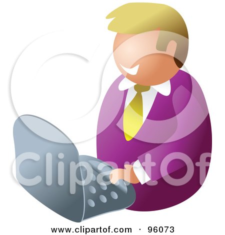 Royalty-Free (RF) Clipart Illustration of a Blond Faceless Businessman Using A Computer by Prawny