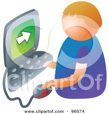 Royalty-Free (RF) Clipart Illustration of a Faceless Strawberry Blond Boy Using A Computer by Prawny