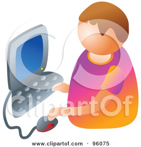 Royalty-Free (RF) Clipart Illustration of a Faceless Little Boy Using A Desktop Computer by Prawny