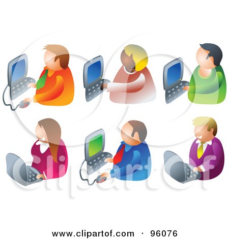 Royalty-Free (RF) Clipart Illustration of a Digital Collage Of Businesswomen And Businessmen Using Computers by Prawny