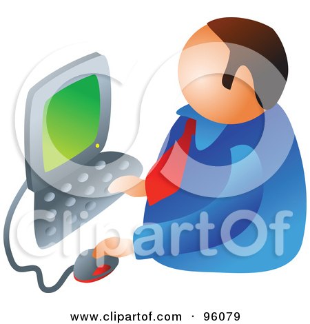 Royalty-Free (RF) Clipart Illustration of a Faceless Caucasian Businessman Using A Computer by Prawny