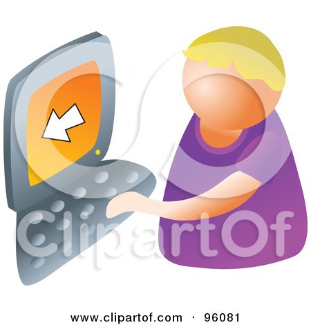 Royalty-Free (RF) Clipart Illustration of a Faceless Blond Boy Using A Computer by Prawny