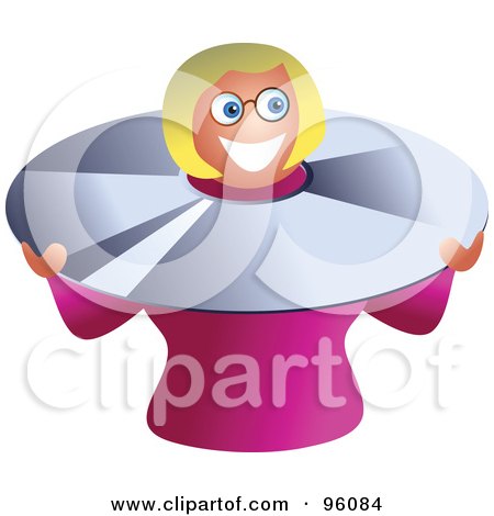 Royalty-Free (RF) Clipart Illustration of a Happy Blond Woman Poking Her Head Through A Giant Cd by Prawny