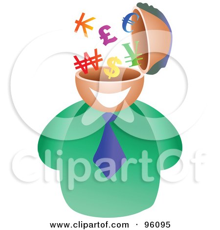 Royalty-Free (RF) Clipart Illustration of a Businessman With A Currency Brain by Prawny