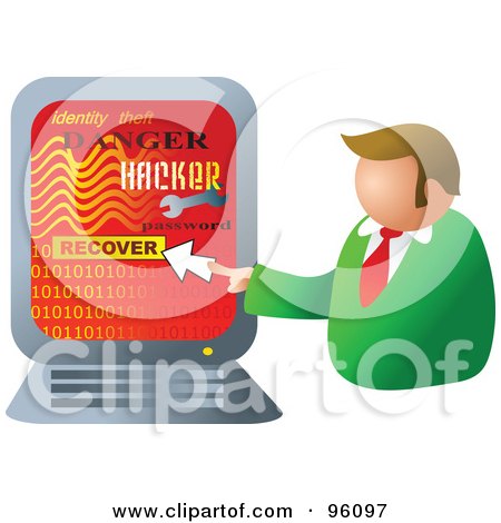 Royalty-Free (RF) Clipart Illustration of a Businessman Recovering His Computer From A Hacker by Prawny