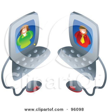 Royalty-Free (RF) Clipart Illustration of A Business Woman And A Businessman Chatting On Computers by Prawny