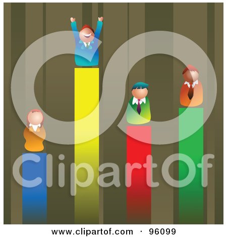 Royalty-Free (RF) Clipart Illustration of Competitive Business Men And Women On Different Lines Of A Vertical Bar Graph by Prawny