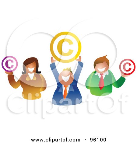 Royalty-Free (RF) Clipart Illustration of a Happy Business Team Holding Copyright Symbols by Prawny
