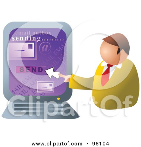 Royalty-Free (RF) Clipart Illustration of a Businessman Sending Email On A Computer by Prawny