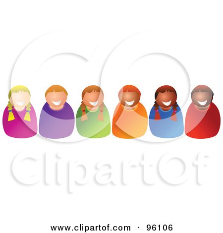 Royalty-Free (RF) Clipart Illustration of a Row Of Happy Diverse Children Smiling by Prawny