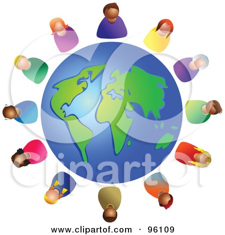 Royalty-Free (RF) Clipart Illustration of a Diverse Globe Circled By Colorful People by Prawny