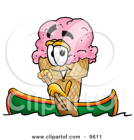 Clipart Picture of an Ice Cream Cone Mascot Cartoon Character Rowing a Boat by Mascot Junction