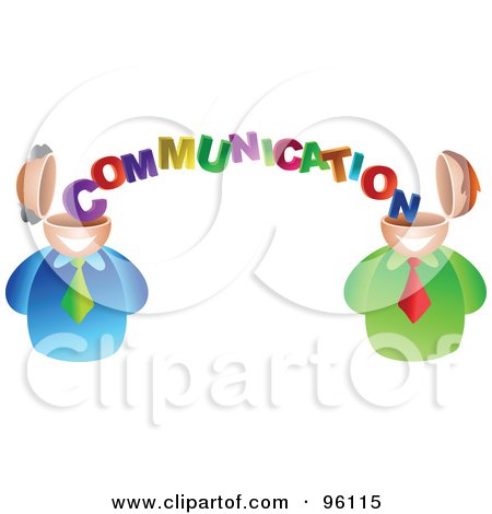 Royalty-Free (RF) Clipart Illustration of Two Businessmen With Communication Flowing From Brain To Brain by Prawny