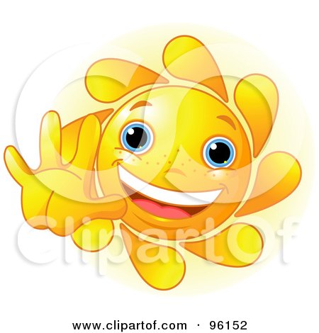 Royalty-Free (RF) Clipart Illustration of a Cute Sun Face Holding A Hand Out by Pushkin