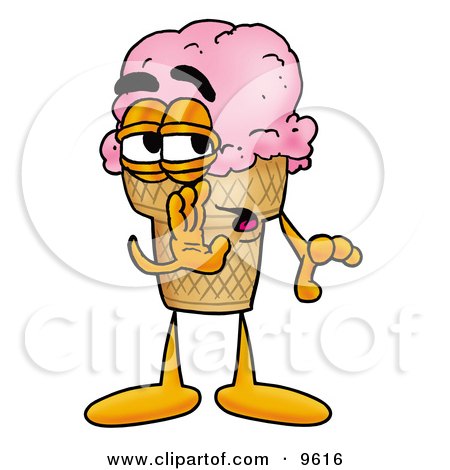 Clipart Picture of an Ice Cream Cone Mascot Cartoon Character Whispering and Gossiping by Mascot Junction