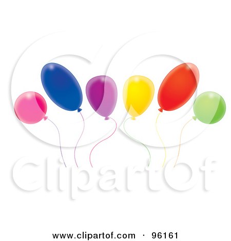Royalty-Free (RF) Clipart Illustration of a Group Of Swaying Colorful Party Balloons On Strings by Alex Bannykh