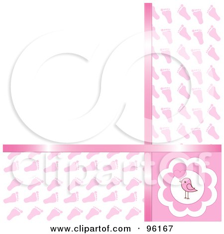 Royalty-Free (RF) Clipart Illustration of a Pink Baby Girl Footprint Background With Copyspace by Pushkin