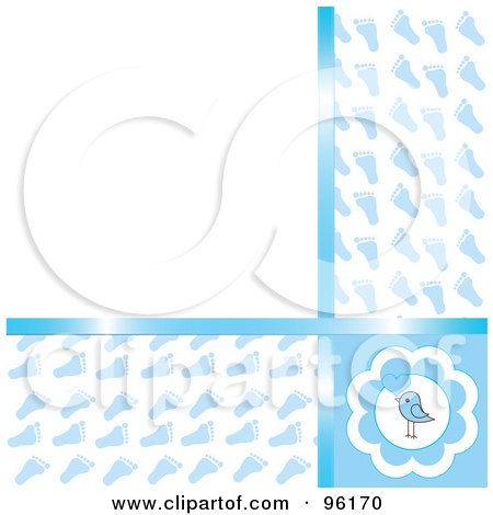 Royalty-Free (RF) Clipart Illustration of a Blue Baby Boy Footprint Background With Copyspace by Pushkin