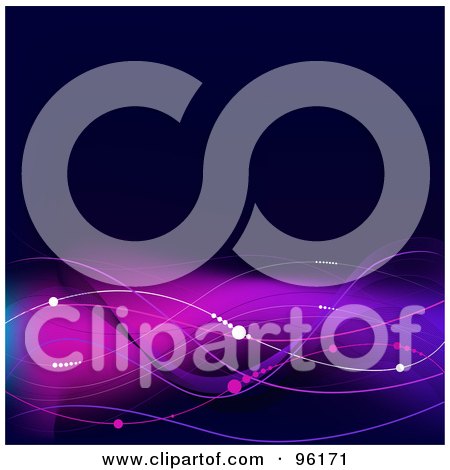 Royalty-Free (RF) Clipart Illustration of a Background Of Dotted Waves Flowing Over A Blue And Purple Background by Pushkin