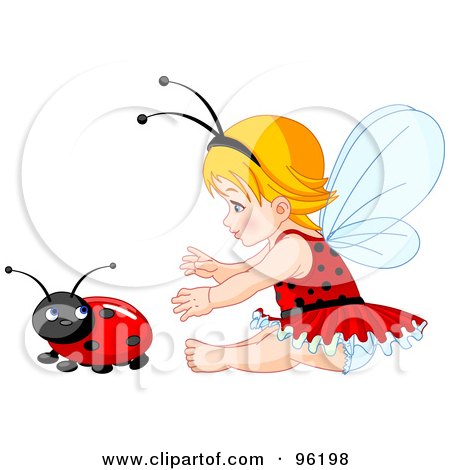 Royalty-Free (RF) Clipart Illustration of a Baby Fairy Girl Reaching For A Ladybug by Pushkin