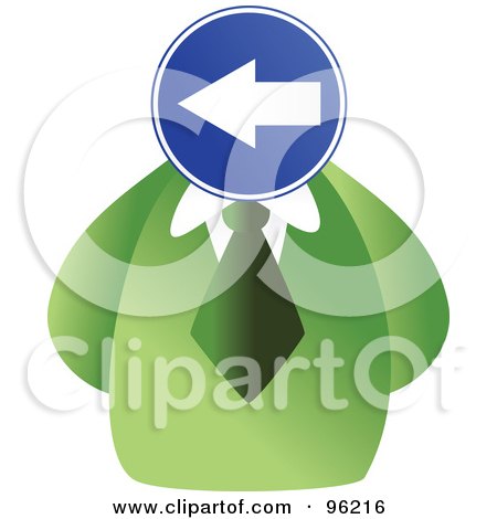 Royalty-Free (RF) Clipart Illustration of a Businessman With A Left Arrow Sign Face by Prawny