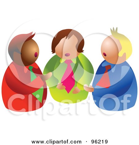 Royalty-Free (RF) Clipart Illustration of a Trio Of Businessmen Talking In A Half Circle by Prawny