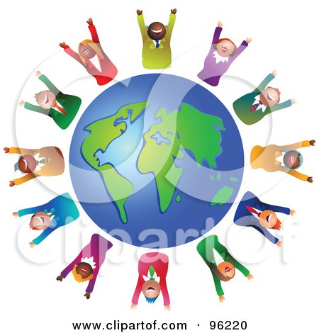 Royalty-Free (RF) Clipart Illustration of a Team Of Celebrating Diverse Business People Around A Globe by Prawny