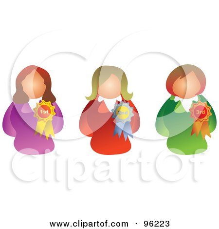 Royalty-Free (RF) Clipart Illustration of a Digital Collage Of Three Businesswomen With Award Ribbons by Prawny