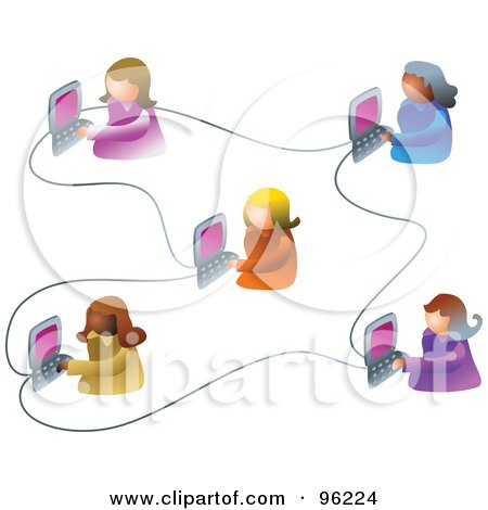Royalty-Free (RF) Clipart Illustration of a Group Of Five Women Working On An Office Network by Prawny