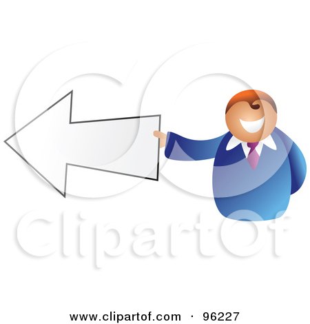 Royalty-Free (RF) Clipart Illustration of a Businessman Holding A Left Arrow by Prawny