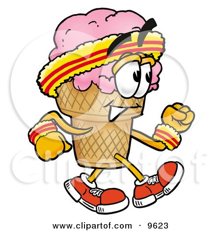 Clipart Picture of an Ice Cream Cone Mascot Cartoon Character Speed Walking or Jogging by Mascot Junction