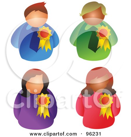 Royalty-Free (RF) Clipart Illustration of a Digital Collage Of Three Business Men And Women With Award Ribbons by Prawny
