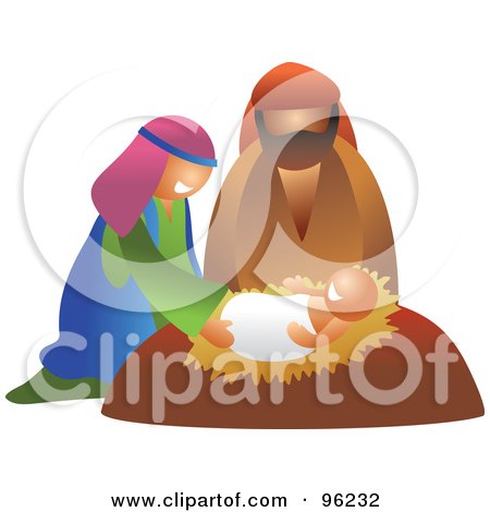 Royalty-Free (RF) Clipart Illustration of a Mary And Joseph Smiling Down On Baby Jesus by Prawny